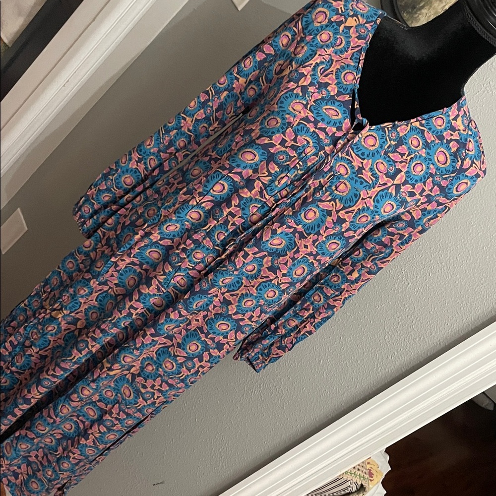 Natural Life Blue Purple Tan Floral Maxi Dress 100% Rayon Boho women - Picture 5 of 9